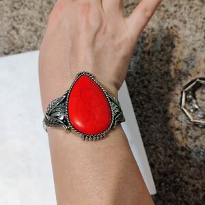 Elegant Red Stone Silver Bracelet